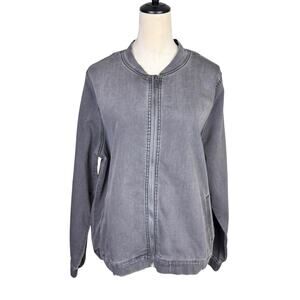 SkinnyGirl Jeans QVC Light Gray Stretch Denim Zip Up Classic Bomber Jacket